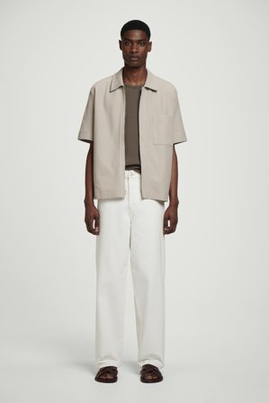 COS Men's Textured Cotton-Jersey Zip-Up Shirt in Beige