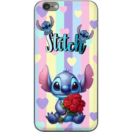 Kompatibel Mobilcover til Apple iPhone 6 Plus Romantisk illustration af Stitch der holder røde roser mod stribet baggrund