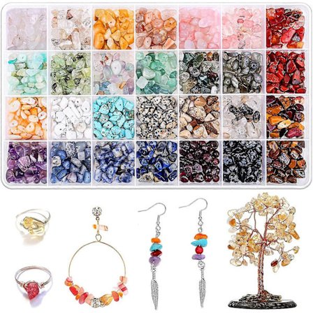 1400 stk. Krystall Smykkefremstillingssett, 28 farger Edelstensperler for Smykkefremstilling, Uregelmessige Stenperler for Halskjede Armbånd Ring 