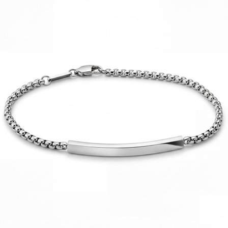New Classics | 4mm Silver-Tone Stainless Steel Rounded Box Chain ID Bracelet for Men - Chain Bracelets