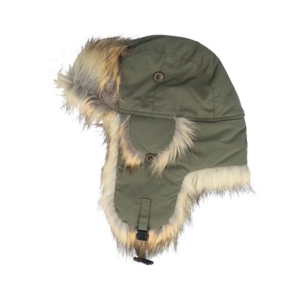 MJM Hats - Grön trapper Beanie - Recycled Taslan/Faux Fur Army/Natural Trapper @ Hatstore