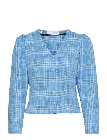 Slfbrianna Ls V-Neck Shirt B Blue Selected Femme