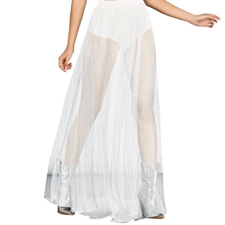 Kvinners gjennomsiktig mesh glitter paljett fest maxi skjørt