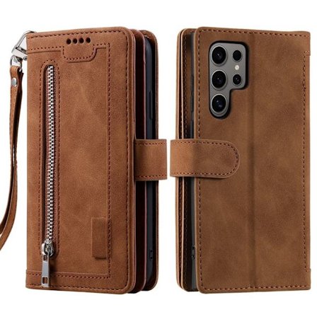 Samsung Galaxy S26 Ultra Plånboksfodral 9 Kortplatser Dragkedja Konstläder Brun