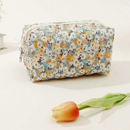 Blomstret Puffet Quiltet Makeup Taske Stor Rejse Kosmetiktaske GRØN GRØN LILLA LILLA