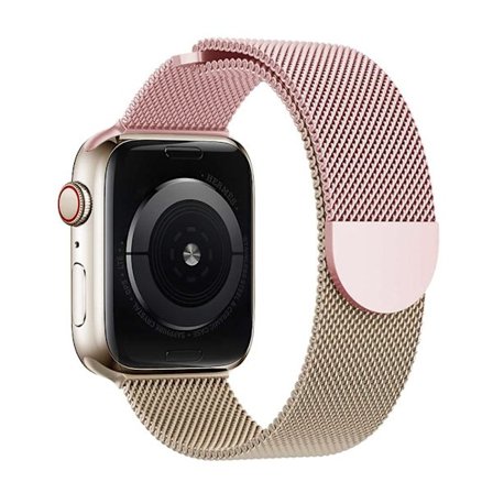 KALEBOL Milanese klockarmband Apple Watch Series 10 46 mm armband i rostfritt stål - Rosa + Roséguld