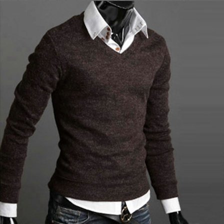 Herre Ensfarvet V-hals Striktrøje Pullover