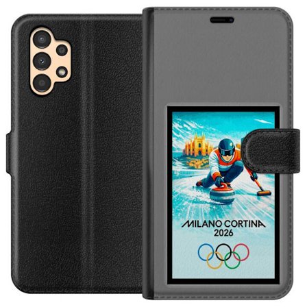 Yhteensopiva Lompakkokotelo Samsung Galaxy A13 Jääkiekkoilukuva, jossa pelaajat liikkuvat jäällä, Milano Cortina 2026, Milanin maamerkit ja olympialai