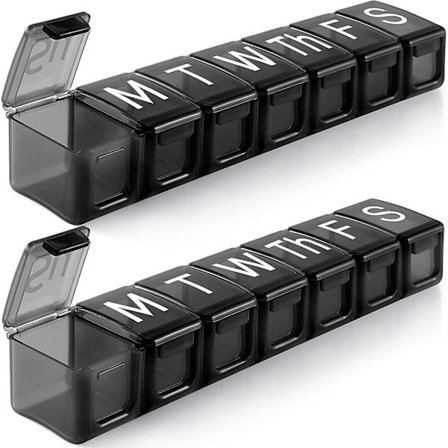 2 Pak Extra Stor Pilleorganiser til Ugen, BPA-Fri Pilleæske 7 Dage Med XL Rum Til Fiskeolie, Rejsevenlig Medicinorganiser Pilleetui Til
