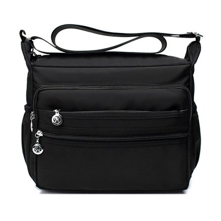 (S, Svart) Nylon Messenger Bag for Kvinner, Vanntett, Flere Lommer