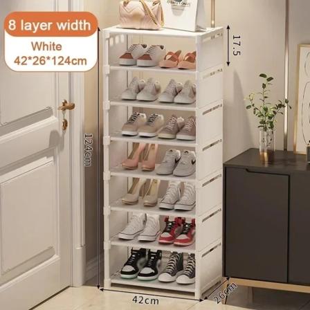 Flera lager Organizer Stapelbar Enkelt Skoskåp Vägghörn Vertikal utrymmesbesparande Dammtät Sneakers Organizer White-8-layer-width