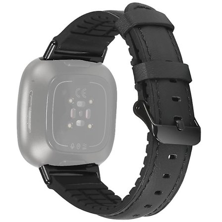 Svart Svart kompatibel med Fitbit Versa 3 Läder + Silikon Armband