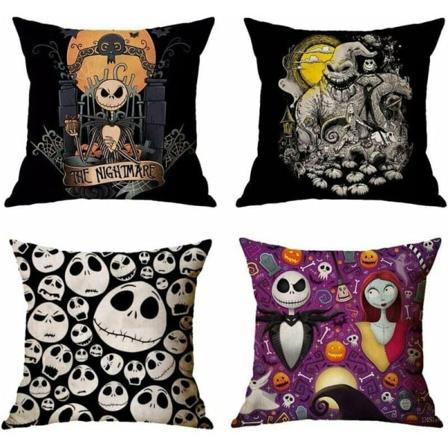 Set med 4 kuddfodral Halloween Puppet Case Heminredning Cover för soffa 18x18 tum Halloween Dekoration Örngott