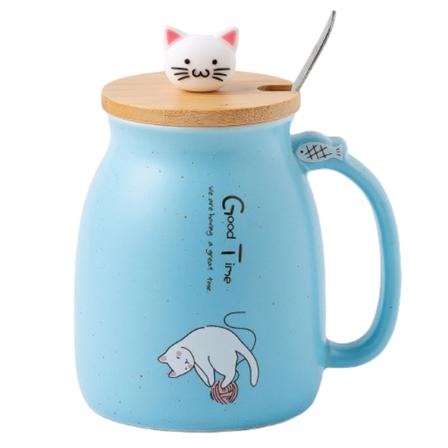 Sød Keramisk Kaffe Kop Sød Kat Låg med Ske Kawaii Coaster Nyhed Te Kop Pink Kvinde Krus Julegave Fødselsdag Gave 450ml
