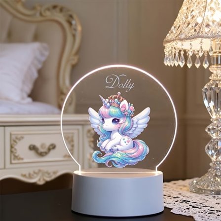 Tilpasset Regnbue Enhjørning 3D Fargeskiftende LED Nattlys med Navn/Tekst - Plug & Play Kontrollert Sengelampe Egnet for Gutter Jenter, Romdekor