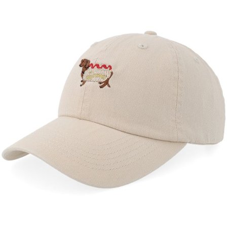 Iconic - Beige unconstructed Keps - Hotdog Dog Stone Washed Stone Dad Cap @ Hatstore