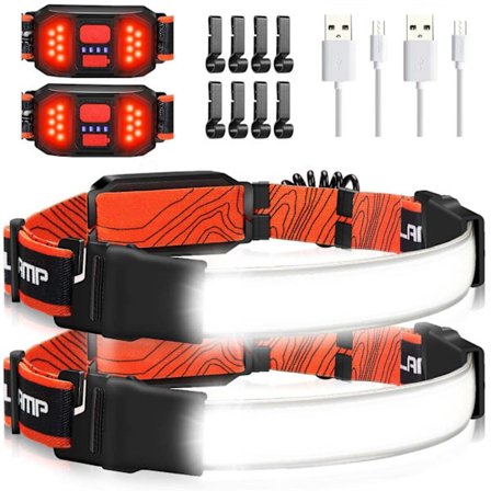 2-Pakkaus Pannlampa 1000 lm – 230° laajakulma COB-LED punaisella takavalolla, vedenkestävä, ladattava