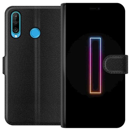 Kompatibelt Lommeboketui til Huawei Huawei P30 lite Minimalistisk neonbokstav I i regnbuefarger mot mørk bakgrunn