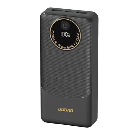 Dudao Powerbank 20 000 mAh 22.5 W PD 2×USB-A ja USB-C - Svart
