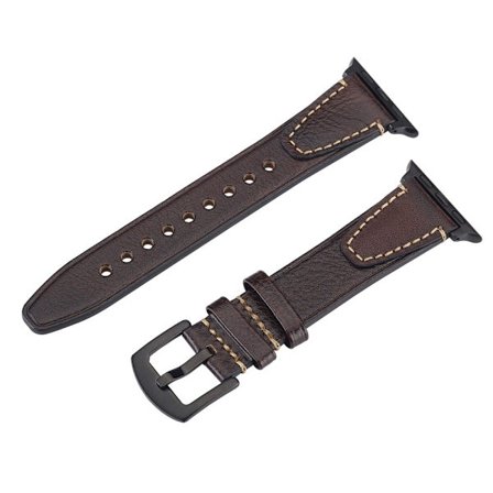 Watch Band Apple Watch Series 10 42mm U-Shaped Design Genuine Cow Leather Strap - Coffee