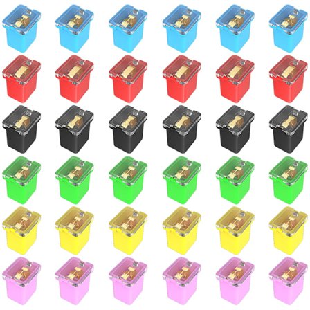 36-pack J-säkringssortiment för fordon, lågprofil, boxformade mikropatronssäkringar