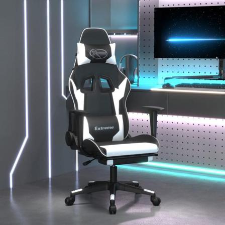 Vidaxl Gamingstol Med Massage Och Fotstöd Svart Och Vit Konstläd Vit
