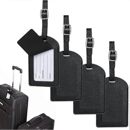 2025 Senaste Modell Bagageetiketter, 4 st Läderbagageetiketter med Namn ID-kort, Lätta att Fästa