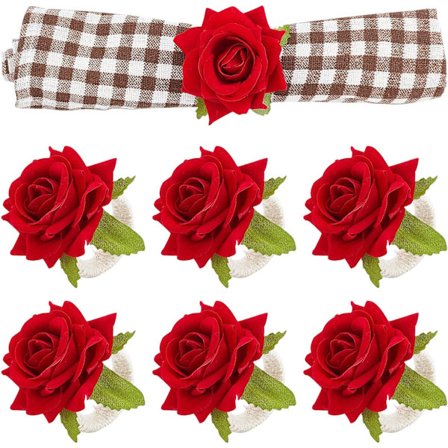 Blomsterservietringe Sæt med 6 Kunstige Røde Roser Servietringe