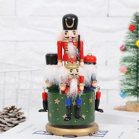 Christmas Wooden Nutcracker Soldier, 4 Soldiers Music Box, mekanisk leksak, grön