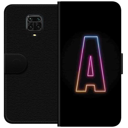 Kompatibel Tegnebogsetui til Xiaomi Xiaomi Redmi Note 9S Minimalistisk neonbogstav A i regnbuefarvet lys mod sort baggrund i moderne typografisk stil