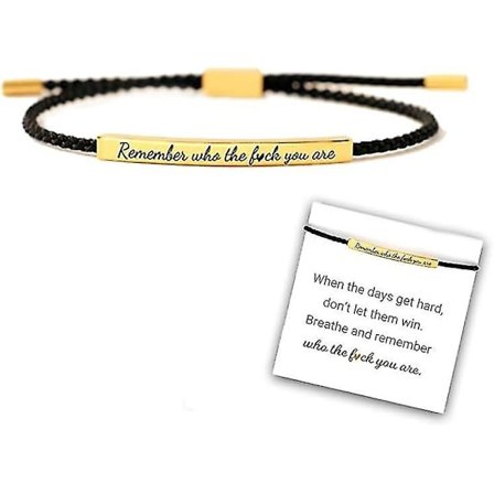 Motiverande rörarmband - Kom ihåg vem fan du är - Personliga justerbara flätade rep-armband, graverade handgjorda armband (svart guld)
