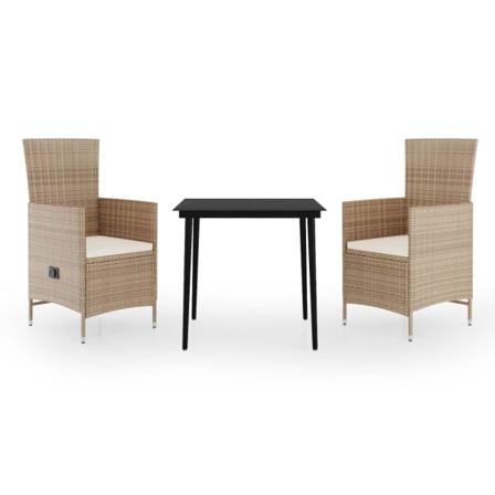 Vidaxl Matgrupp För Trädgården Med Dynor 3 Delar Beige Beige