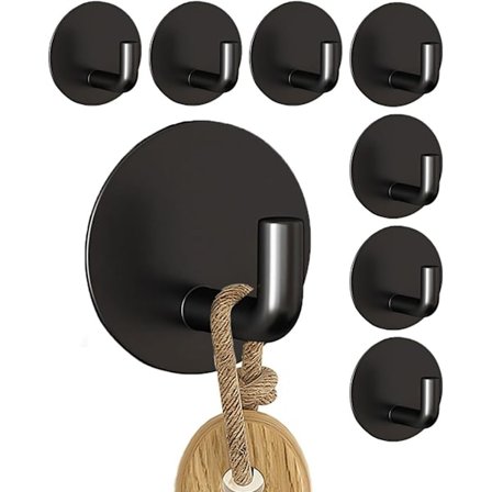 8-pakning kraftige selvklebende kroker - 8-pakning - 6,8 kg kapasitet rustfritt stål veggkroker, ingen spiker hengekroker for nøkler, jakker, håndklær