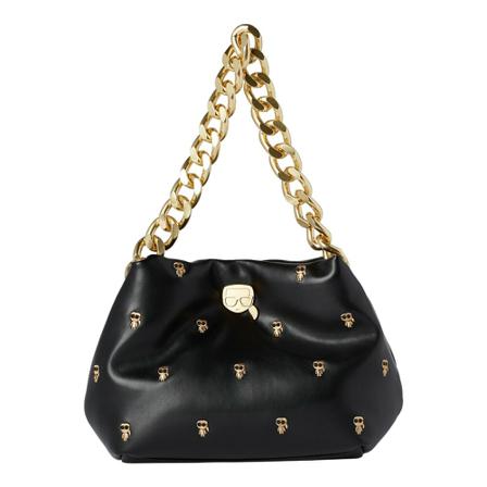 Karl Lagerfeld, Ikonik Embroidered Shoulder Bag Zwart, Dames, Maat:ONE Size