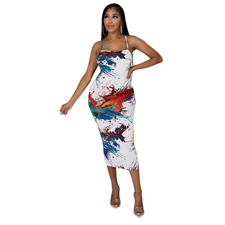 eveless Ryggløs Bodycon Party Club Cocktail Kjole (Hvit XL)