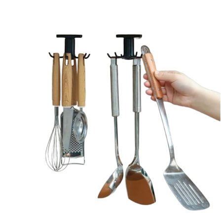 Kjøkken Redskapsholder Henger, Selvklebende Kjøkken Henger Oppbevaringsorganisator Henger Under Skap Roterbare Kroker Holder med 6 Kroker (Svart)