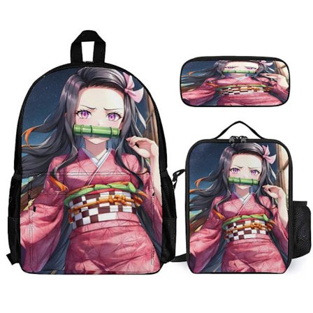 Demon Slayer Nezuko -reppu, 3 osaa, kannettavan tietokoneen reppu penaalilla ja lounaslaukulla