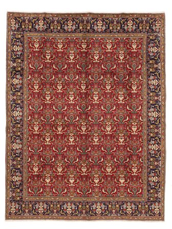 Tabriz Matta 300X388 Mörkröd/Brun Stor Ull, Persien