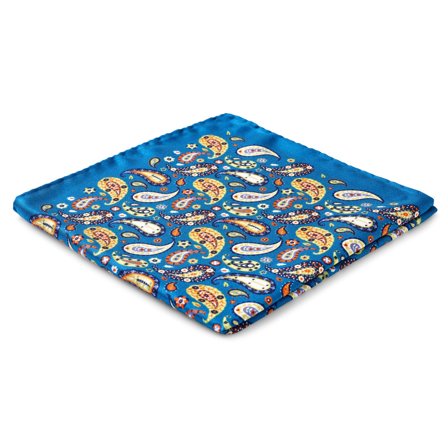 Virtuo | Pochette de costume en soie à motifs cachemire bleu et jaune pour hommes