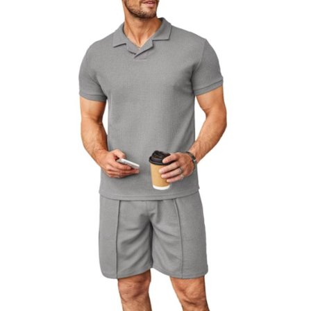 V-ringad lapel kortärmad sportdräkt