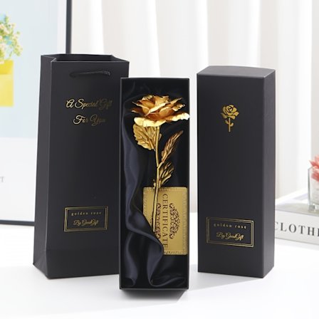 Gullfolie Rose Gaveeske Sett for Morsdag Bursdagsfest Gave til Kjæreste Falsk Rose Gaveeske