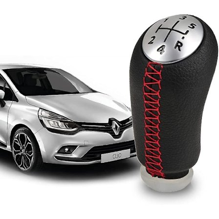 Clio 3 vaihteenvalitsimen nuppi, nahkaa ja punaista tikkausta, 5-vaihteinen vaihdekeppi Laguna/megane 2 / Clio 3 / Clio 4 / Scenic/kangoo