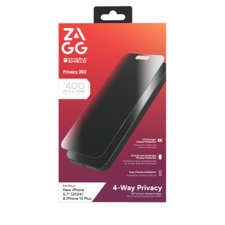 ZAGG InvisibleShield Glass Elite Privacy 360 for iPhone 15 Plus / 16 Plus