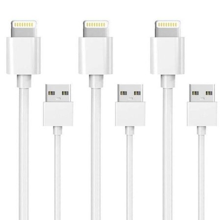 3-pakning Lightning-lader iPhone 13/12/11/Xs/Max/X/8/7/6/5/SE Hvit