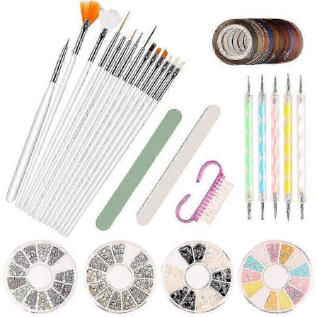 Premium Neglekunstsett med børster, tape, smykker og fil for manikyr av salongkvalitet