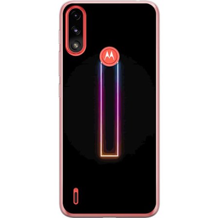 Kompatibel Mobilcover til Motorola Motorola Moto E7 Power Minimalistisk neonbogstav I i regnbuefarver mod mørk baggrund