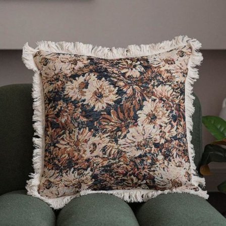 IC Vintage kukka jacquard-kuvioinen koristeellinen päällinen tupsuilla Neliömäinen päällinen Tyynynpäällinen sohvalle makuuhuoneeseen (Kukka C, 18"x18