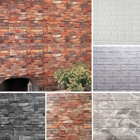 10-pak 3D Fliser Murstensvægklistermærke Selvklæbende tapet sort