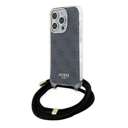 Guess Crossbody Cord 4G Print-etui til iPhone 15 Pro Max - sort