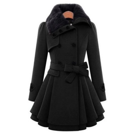 Damkrage lång Peacoat Trench Coat Ytterjacka Black